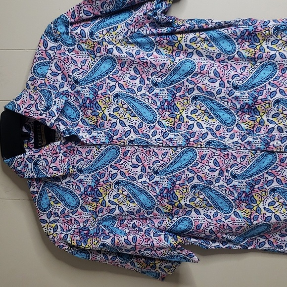 Cremieux Premium Denim Blue Paisley Short Sleeve Button Down Shirt Small - Picture 2 of 5